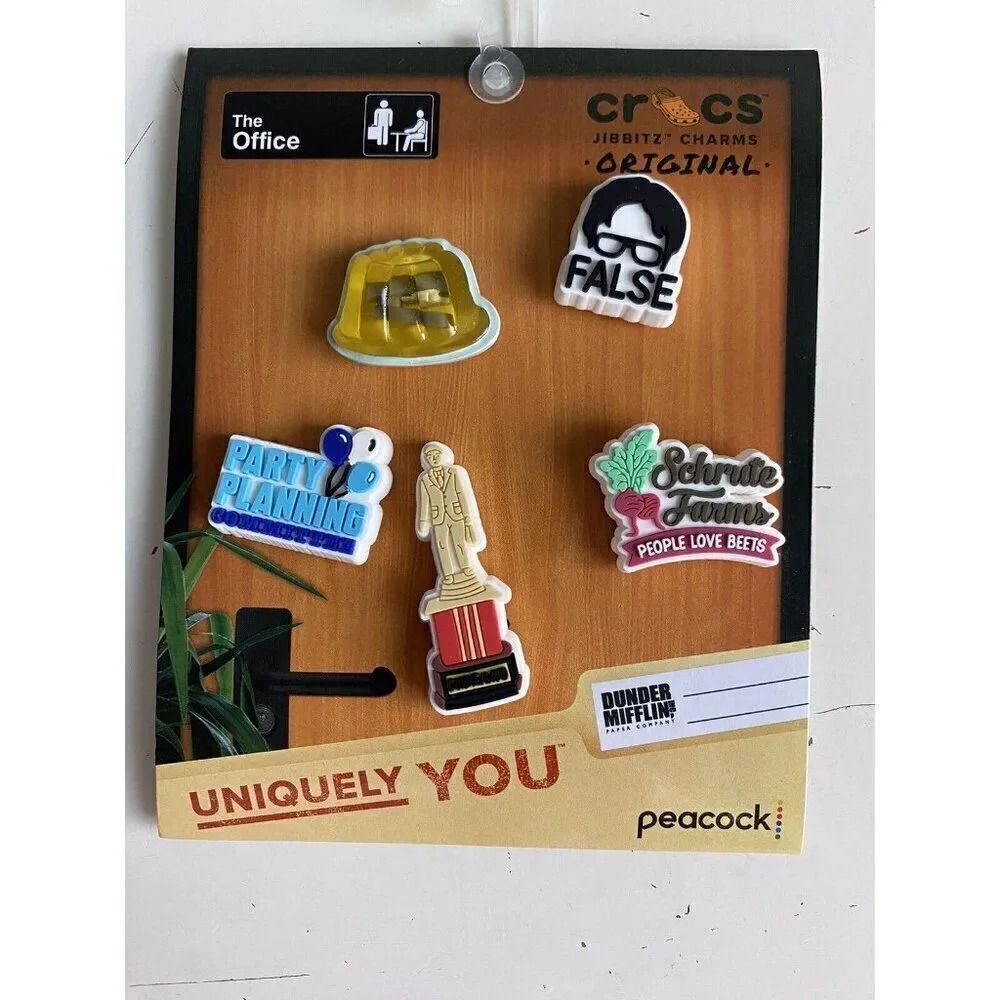 5 Pack Crocs Jibbitz The Office Charms Dwight Jello Beets Dundee Award NEW‎